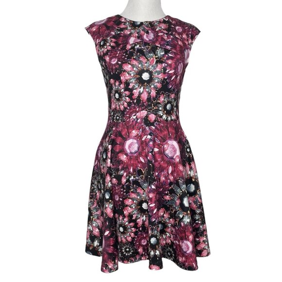 Ted Baker London Dress Size 2 Small Fit Flare Skater Printed Jewel Scuba - Picture 1 of 10